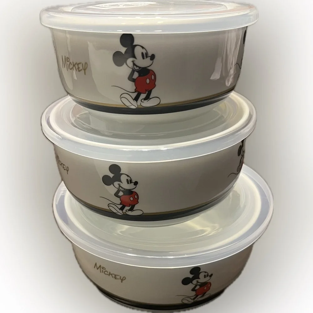 Disney Mickey Mouse Black & Gold Nesting Bowls with Pressure Release Lids